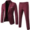 2pcs Set Men Suit Plus Men Men Couleur solide Couleur à manches longues Bouton Slim Buton d'affaires Business Vêtements Business Cost For Womens