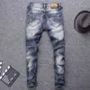 Italian Style Fashion Jeans Men Retro Gray Blue Distred Ripped Elastic Cotton Slim Fit Streetwear Hip Hop Denim Pants