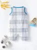 Baby Slogan & Plaid Print Contrast Binding Romper SHE