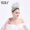 Yizili Luxury Big European Bride Wedding Crown Gorgeous Gorgeous Goggenaus Large Round Queen Crown Wedding Hair Accessories C021 210203