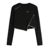 Grefling Women T Shirt Asymmetri Långärmad Kort Oregelbunden Casual Loose Black Shirt Fashion Ops 210601