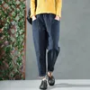 Autumn Winter New Arts Style Women Elastic midja Löst bomullslinne Harembyxor quiltad bomull Big Pocket Vintage Pants S404 201012