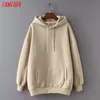 Tangada Women Fleece Foodieスウェット秋冬ファッション特大レディースプルオーバー暖かいポケットフード付きジャケットSD60 211129