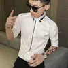 夏の半袖シャツ男性刺繍固体カラー男性ビジネスフォーマルドレスシャツカジュアルスリムストリートウェア男性服210527