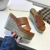 Zomer slippers met dikke zolen Ontwerpers henneptouw damessandalen Echt leer 10CM Hellinghak Bruine stevige schoen damesschoenen slipper sandaal