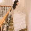 Robe de bande à manches longues Summer Lace Femmes Maxi Vintage Blanc Soirée Tunique Fée Femme Robes 210603