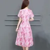 여름 드레스 엄마 라이트 핑크 L-5XL 플러스 사이즈 ES 한국어 사무실 우아한 반소매 인쇄 Vestido LR146 210531
