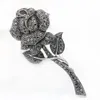 Stift, broscher svart rhinestone brosch blomma ros löv båge symbol elegant bröstpinne bröllop glaspärlor kristall för kvinnor tjejer