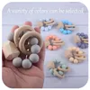 Baby Bijtring Ringen Food Grade Beukenhout Tandjes Ring Fopspenen Chew Speelgoed Douche Spelen Ronde Houten Kraal Pasgeboren Siliconen bijtringen M3799