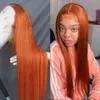 Parrucche per capelli umani di colore arancione zenzero dritto Parrucca riccia sintetica frontale in pizzo a onde profonde per donna