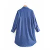 ZA Fine Waled Corduroy Oversized Shirt Dames Lange Mouwen Roomy Onregelmatige Lange Blue Shirts Woman Chic Plus Size Office Top 210602