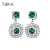 Zakol novo lindo quadrado verde cúbico zircônia cair brincos para mulheres luxo festa de casamento banquete jóias presentes DE22