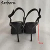 Sorbern Mature Slingback Black Shiny Women Pump Shoe High Heels Metal Thin Stilettos Ladyboy Shoes Night Club Footwear Custom