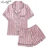 Mode Bloemenprint Top en Shorts Set met Korte Mouwen Pyjama Pak Dames Satijn Zijde Pama Sets Nachtkleding Dames Homewear M-5XL 210809