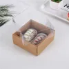 Stobag 10pcs gâteau alimentaire biscuit boîte de papier kraft avec couvercle transparent beignet fait maison boîte-cadeau de Noël pour les faveurs de fête d'événement 210602