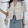Yitimuceng Office Lady Blazer Women Suit Button Up Short Sleeve Clothing Elegant Unicolor White Jacket Summer Fashion 210601