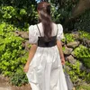 Korjpaa Kvinnor Klänning Sommar Koreanska Vintage Pläterade Bubble Sleeves Lös klänning med stickad liten sling två-bitars vestido 210526