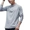 Men's T Shirts Men's T-Shirts Autumn Shirt Long Sleeve Men T-shirt Full Casual Stand Regular Solid Worsted Cotton White Black Grey Tees