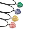 Heart Shape Stone Crystal Quartz Opal Hängsmycke Halsband Läderkedjor för män Kvinnor Mode Smycken