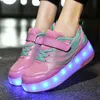 Kids Two Wheels Roller Sneakers Boys Girls LED Shoes Children Luminous Sneakers Skates Casual Shoes Four Seasons Footwears G1210