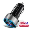 Caricabatteria veloce da 30 W QC3.0 Doppia porta USB Caricabatteria da auto Adattatore di alimentazione in lega Display a LED per Iphone 15 14 11 12 13 Pro Max Samsung Lg telefono Android GPS