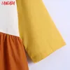 Tangada Moda Kobiety Kolor Blok Długa Sukienka Oversized Vintage Z Długim Rękawem Dorywczo Damska Dress 6Z105 210609