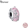 Bamoer Valentine Day 925 Sterling Silver Magic Dancing Charm Dress Clock Cyrkonia Heart Pink Koraliki Do Bransoletki Biżuteria BSC406 Q0531