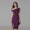 Summer Work Office Party Dresses Women Vintage Slim Seksowna Jedna Ramię Dress Dress Elegant Korean Bodycon Vestidos 210529