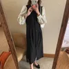 Günlük Elbiseler Zarif Puf Kollu O Boyun Ofis Bayanlar Kadın Elbise Basit Kore Tarzı Chic Gevşek Sonbahar Robe Femme Katı Renk A Hattı Yelek