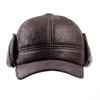 Adulte hiver véritable fourrure cuir casquettes daim bombardier polyester chapeau homme nubuck tête épaisse chaud dôme solide casquettes aîné noir/marron couture ajusté Gorras