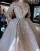 2022 Plus Size Arabo Aso Ebi Perle di lusso Abiti da ballo sexy Sheer Neck Maniche lunghe Sera formale Party Second Reception Abiti Dress ZJ111