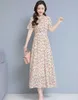 Summer fashion women Bohemian Style A-line O Collar flower print maxi Chiffon Long Dress Plus Size 210531