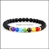 Armband smycken pärlstav, strängar 7 chakra reiki bön pärlstav armband naturligt tiger ögon lava sten helande yoga elastiska armbandbanglar