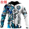 Lion Beautiful Blue Tattoo Camo 3D Gedrukte heren Hoodies Haruku Streetwear Fashion Hoodie Unisex Jacket pullover KJ0137 201020