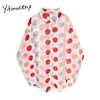 Yitimuceng Polka Dot Bluse Frauen Rote Welle Punkt Shirts Büro Dame Lange Hülse Drehen-unten Kragen Kleidung Mode Casual top 210601