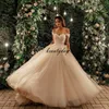 2021 Novos vestidos de casamento coloridos com uma linha fora do ombro Sexy backless vestidos de nupcial beads pregras tule varrer trem vintage plus size