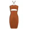 Bandage Dress Fashion Halter Hollow Design Sexy Brown Backless Tight Vestidos Dobanmbd 210527