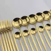 24Pcs Pure Gold Black Dinnerware Set Wedding Cutlery 18/10 Stainless Steel Dinner Knife Fork Scoops Silverware Wholesale 211229