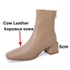 Meotina Ayak Bileği Çizmeler Kadın Hakiki Deri Yüksek Topuk Ayakkabı Kalın Topuk Kısa Çizmeler Zip Kare Toe Bayanlar Çizmeler Sonbahar Kış Bej 210608