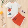 Summer Sets Sets Casual Krótki Rękaw O Neck Print Cartoon Koszykówka Koszulka List "B" Szorty 2 sztuk Chłopcy Ubrania 210629