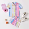 Baby Girl's Tweedelige Novelty Suit Set Stripe Korte Mouw O-hals T-shirt en Bowknot Shorts voor Phootography Birthday Party Clothing Sets