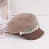 Stingy Brim Hats 202110-2508677 따뜻한 라인 석 진주 체인 PU 레이디 팔각형 모자 여성 바이저 캡