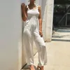 여자의 jumpsuits rompers 여름 ​​주름 넥타이 슬링 넓은 다리 womens jumpsuit 원피스 느슨한 긴 여자 오렌지 캐주얼 바지