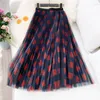 Surmiitro Plaid Lange Plissee Tüll Rock Frauen Für 2021 Frühling Sommer Damen Koreanische Rot Grün Schwarz Hohe Taille Maxi Rock weibliche 210309