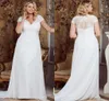 Vintage Long Chiffon Wedding Dresses Boho Bridal Gowns Cap Sleeve V-neck Applqiue Pleats Vestidos de Novia Plus Size