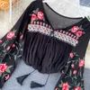 Spring Indie Folk Blush Fashion Flowers Flowers Lace-up Camise