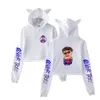 Rappeur chanteur Oliver Tree haut court à capuche Hip Hop Streetwear Kawaii chat oreille recadrée sweat court pull à capuche haut pour femme