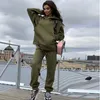 Jogging Femme Dwuczęściowy Zestaw Casual Polece Dres Kobiety Zimowe Zestawy Damskie Oversized Z Długim Rękawem Kapturem Spodnie Sportowe Lady Suit Y0625