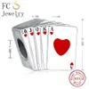 FC Smycken Fit Original Brand Charms Armband 925 Sterling Silver Röd Svart Emaljbrev Pokerpärla för att göra Berloque 2020 Q0531
