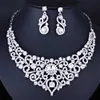 Luxury Women Wedding Jewelry Sets Blue Big Rhinestone Hollow Flower For Bride Necklace Earrings Set Bride Accessories Bridal H1022